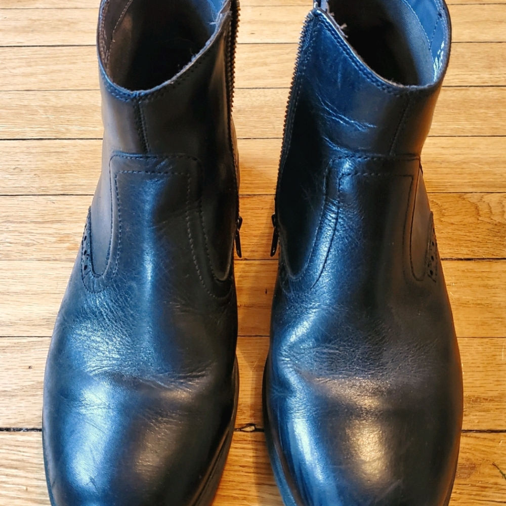 Black Leather Ankle Zip Boots